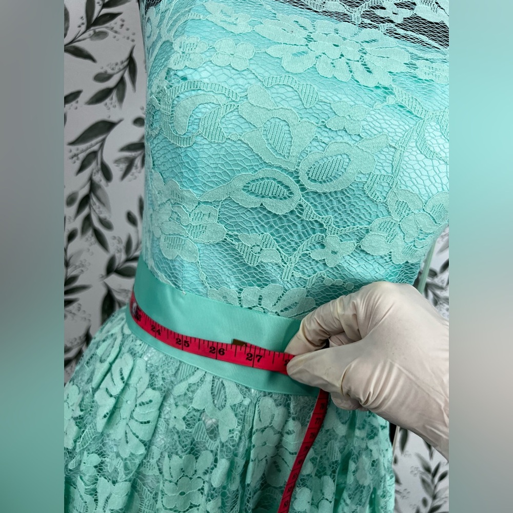 Elegant Lace Mint Green Prom Bridesmaid Cocktail Dress Sz XS Satin Waistband #D - Picture 15 of 16